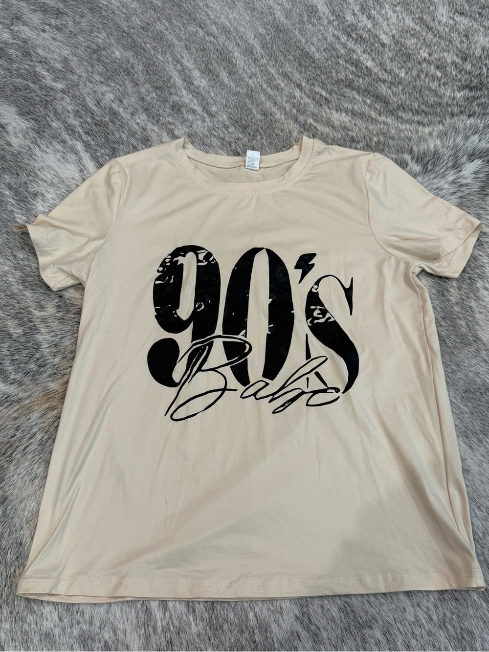 90's Baby Graphic Tee - Beige Short Sleeve Top